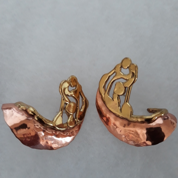Artisan Crafted Copper & Brass Pierced Earrings - Picture 2 of 8
